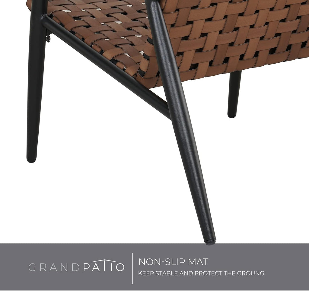 Grand patio 4 Pieces Outdoor Furniture Set, Leather-Look Patio Conversation Set, Vintage Brown Wicker Chairs Loveseat and 1 Coffee Table, Patio Furniture for Garden, Backyard, Porch