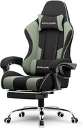 GTPLAYER Gaming Chair, Computer Chair with Footrest and Lumbar Support, Height Adjustable Game Chair with 360°-Swivel Seat and Headrest and for Office or Gaming (Green, Fabric)