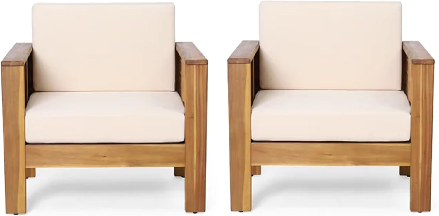 Merax 2 Pcs Outdoor Acacia Wood Club Chairs Patio Conversation Set with Cushions for Backyard