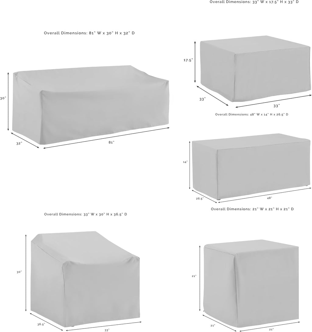 Crosley Furniture Patio Furniture Covers, Waterproof 7-Piece Cover Set for Outdoor Chairs, Sofa, Tables, Gray