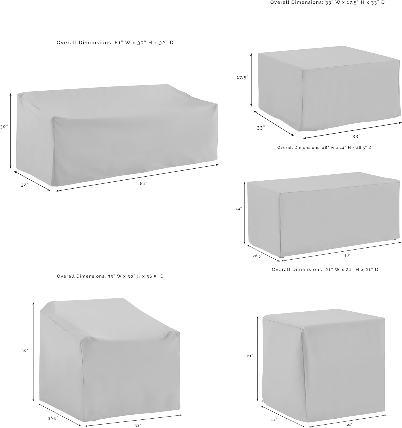 Crosley Furniture Patio Furniture Covers, Waterproof 7-Piece Cover Set for Outdoor Chairs, Sofa, Tables, Gray