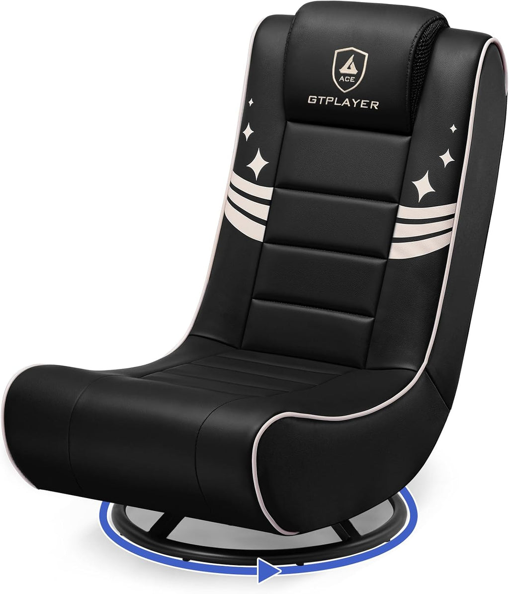 GTPLAYER Floor Gaming Chair Foldable Swivel Floor Chairs for Kids Boys Comfy Video Game Seat with 360° Multipurpose for Gamers, Bedroom or Game Room (Gold Star Pattern)