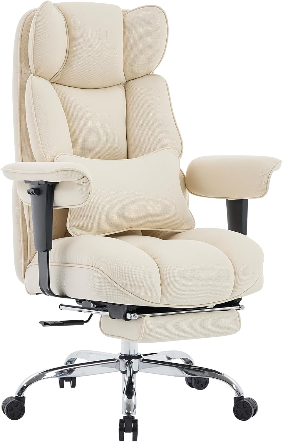 Efomao Big and Tall Office Chair with Footrest - Breathable Mesh Executive Chair, Heavy Duty Computer Desk Chair for Home Office, Ergonomic Lumbar Support & Reclining Mesh Gaming Chair, Beige