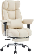 Efomao Big and Tall Office Chair with Footrest - Breathable Mesh Executive Chair, Heavy Duty Computer Desk Chair for Home Office, Ergonomic Lumbar Support & Reclining Mesh Gaming Chair, Beige
