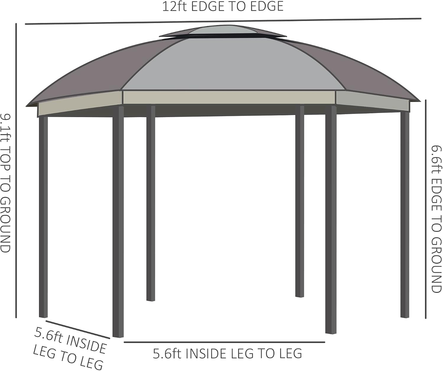 Outsunny 12' x 12' Round Outdoor Gazebo, Patio Dome Gazebo Canopy Shelter with Double Roof, Netting Sidewalls and Curtains, Zippered Doors, Strong Steel Frame, Brown
