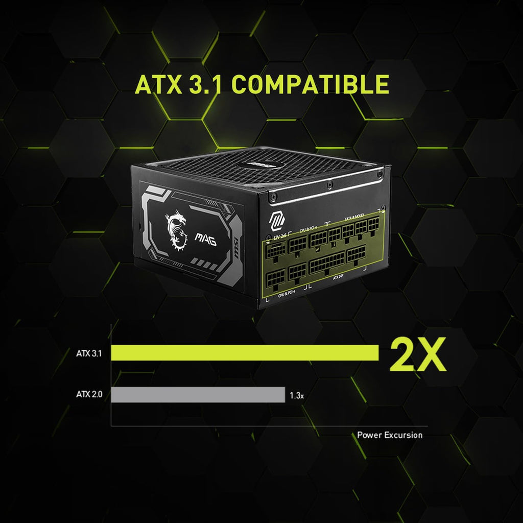 msi MAG A1000GL PCIE5, Fully Modular Compact Gaming 1000W Power Supply, 80+ Gold, ATX 3.1 & PCIe 5.1 Ready, Native Dual-Color 12V-2x6 Cable, 10 Year Warranty
