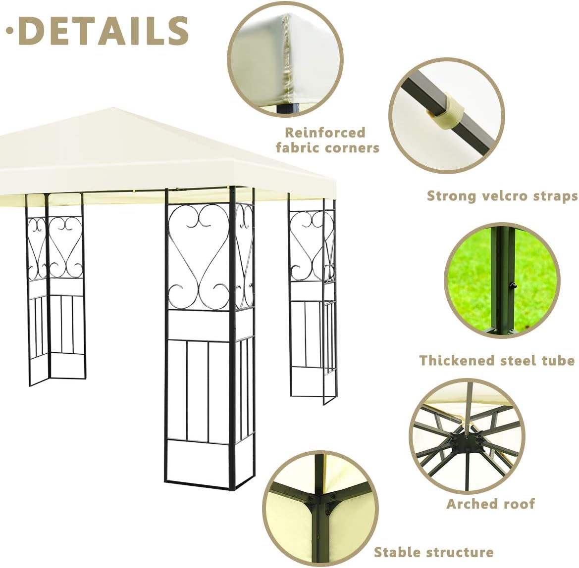 Tangkula 10x10 Ft Patio Gazebo, Outdoor Steel Gazebo with Water-Resistant Canopy, Patio Sun Pavilion Shelter with 100 Square Feet of Shade for Garden, Backyard, Deck Beige