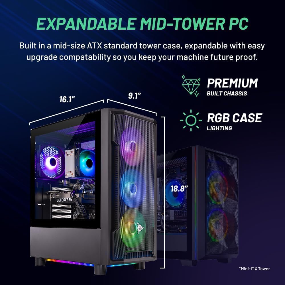 Skytech Gaming Shadow Gaming PC, AMD Ryzen 7 7700X 4.5GHz, NVIDIA RTX 5060, 1TB Gen4 NVMe SSD, 32GB DDR5 RAM 5600, 650W Gold PSU, Wi-Fi, Win 11, Desktop