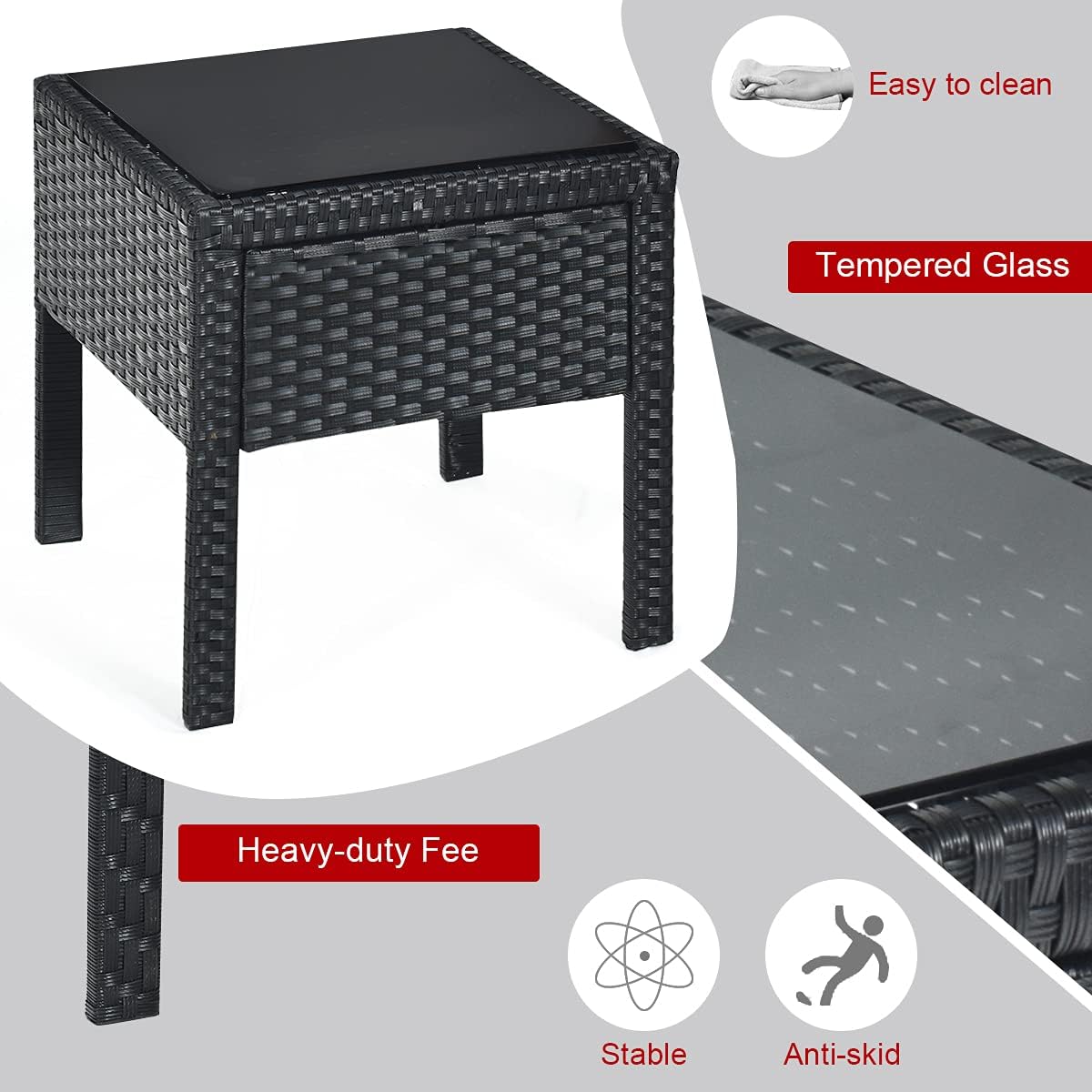 Tangkula 3 PCS Patio Conversation Set, Outdoor Rattan Sofa Set with Seat Cushions & Coffee Table, Patio Wicker Furniture Set for Garden Balcony Backyard Poolside (Red)