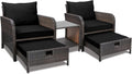 LEVELEVE Balcony Furniture 5 Piece Patio Conversation Set, PE Wicker Rattan Outdoor Lounge Chairs with Soft Cushions 2 Ottoman&Glass Table for Porch, Lawn-Brown Wicker（Black
