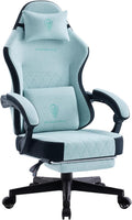 Dowinx Gaming Chair, Fabric Gaming Chairs for Adults with Pocket Spring Cushions and Lumbar Support, Ergonomic Massage Computer Chair with Footrest for Big and Tall, Aqua