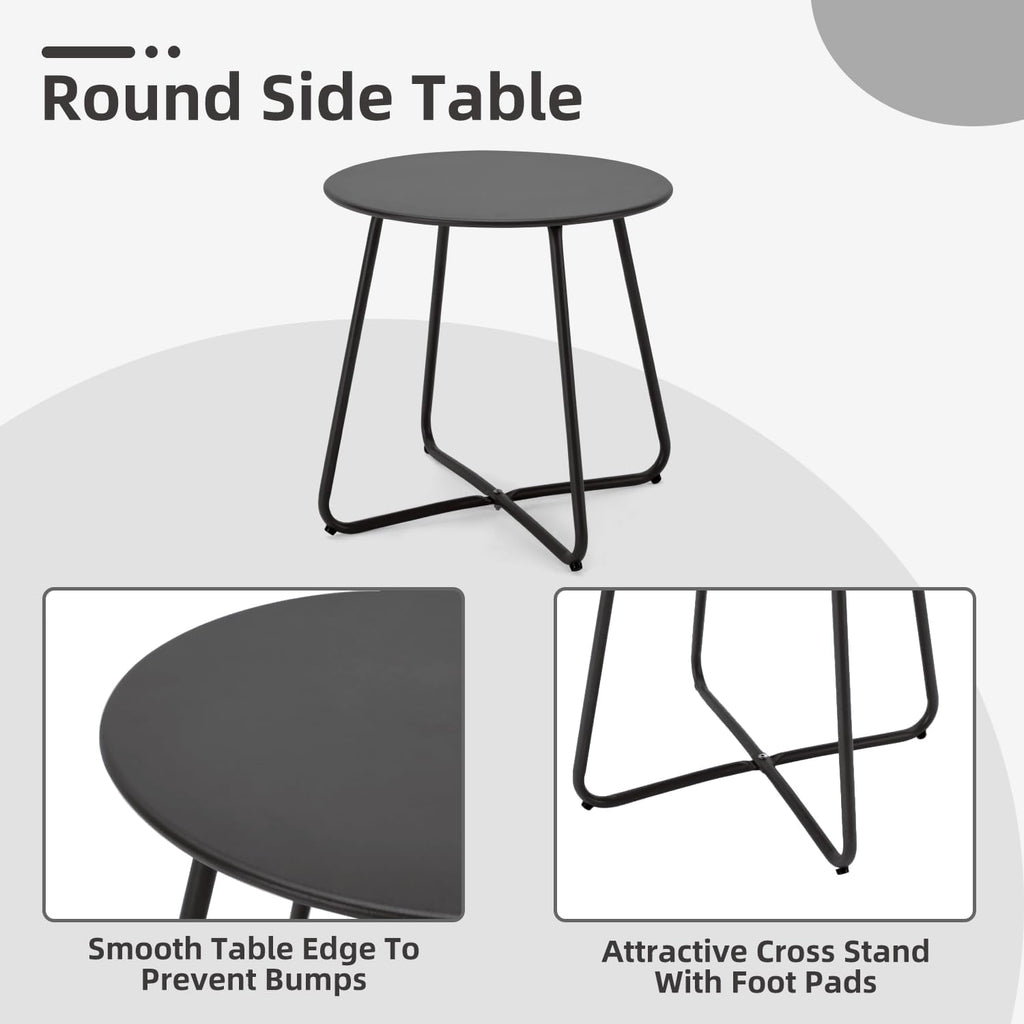 MELLCOM 3 Piece Patio Set, Small Patio Furniture Set - 2 C-Spring Metal Chairs with Round Side Table, Outdoor Bistro Set for Balcony, Front Porch, Poolside, Garden, Deck, Black