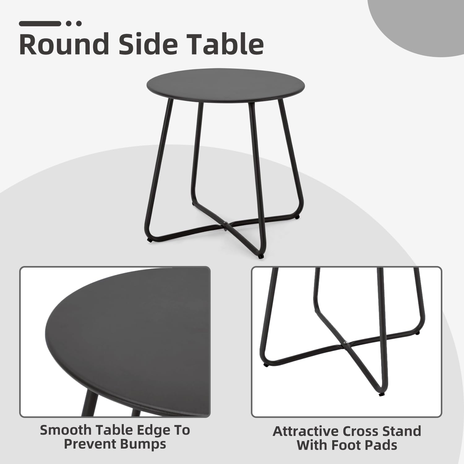 MELLCOM 3 Piece Patio Set, Small Patio Furniture Set - 2 C-Spring Metal Chairs with Round Side Table, Outdoor Bistro Set for Balcony, Front Porch, Poolside, Garden, Deck, Black