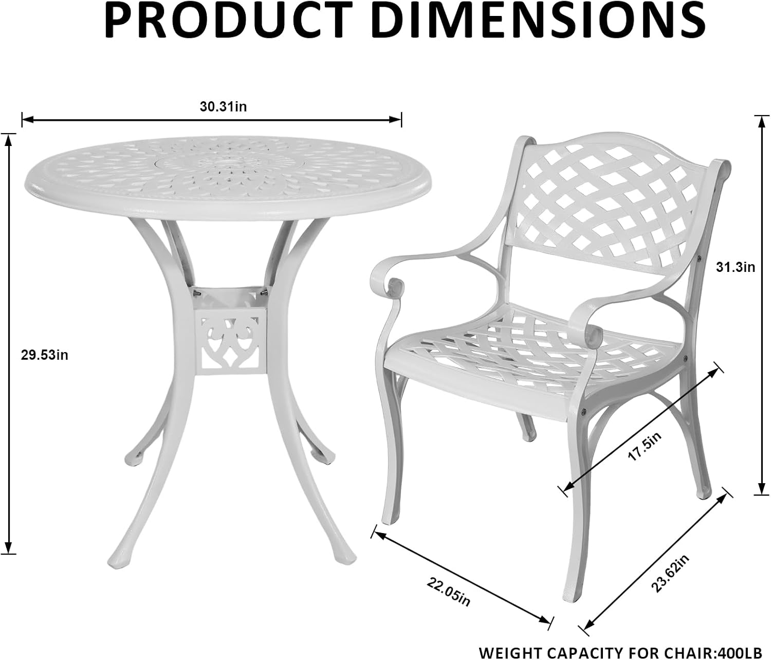 30.31' Outdoor Table and Chairs, Patio Table Set with 2.36' Umbrella Hole, Anti-Resistant Outdoor Dinning Set, Cast Aluminum Patio Furniture Set for Garden, Porch, Deck