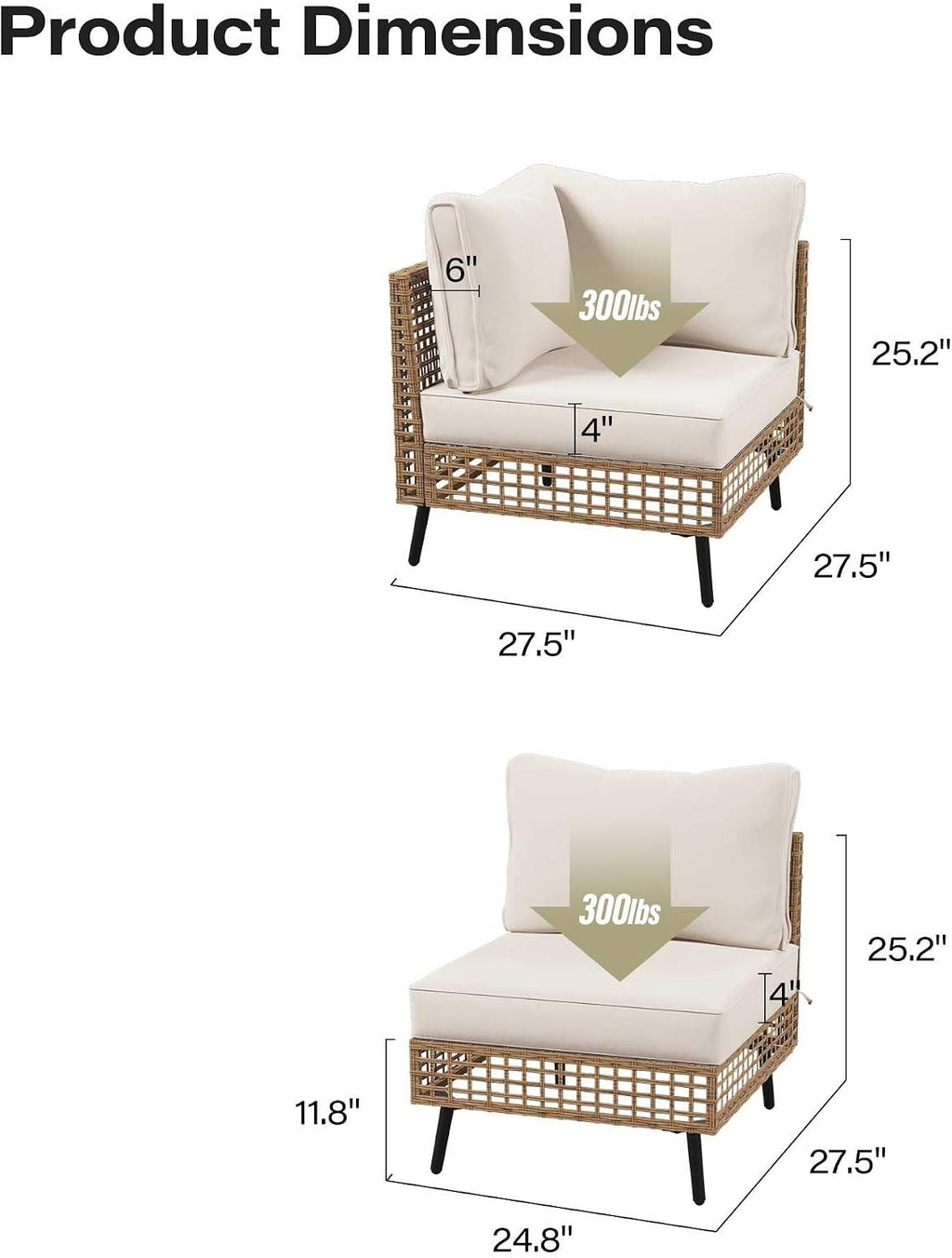 LAUSAINT HOME 2 Pieces Outdoor Sectional Sofa Set, All-Weather PE Wicker Rattan Patio Conversation Set with Thick Cushions & Coffee Table, Patio Furniture Set for Garden, Backyard, Porch (Beige)