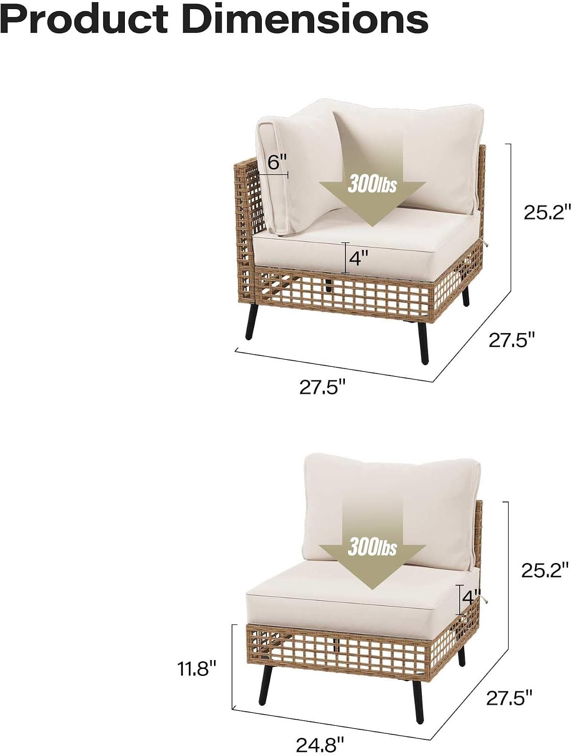 LAUSAINT HOME 2 Pieces Outdoor Sectional Sofa Set, All-Weather PE Wicker Rattan Patio Conversation Set with Thick Cushions & Coffee Table, Patio Furniture Set for Garden, Backyard, Porch (Beige)