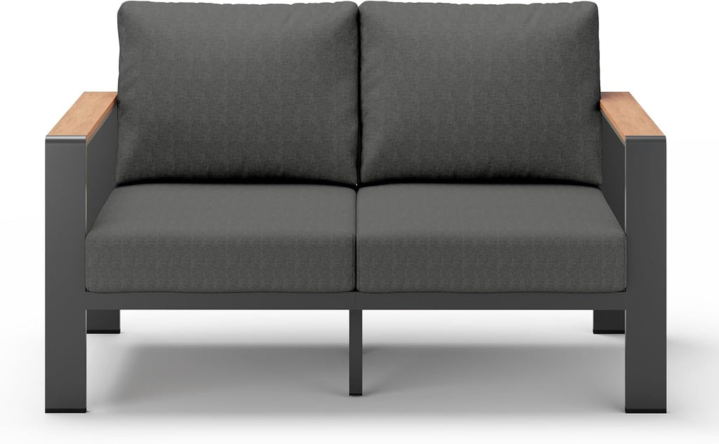 Aluminum Outdoor Patio Furniture Loveseat, All-Weather Patio Conversation Sets with Washable Thick Cushion, Morden Patio Furniture Set for Porch, Balcony, Deck, Yard, Graphite
