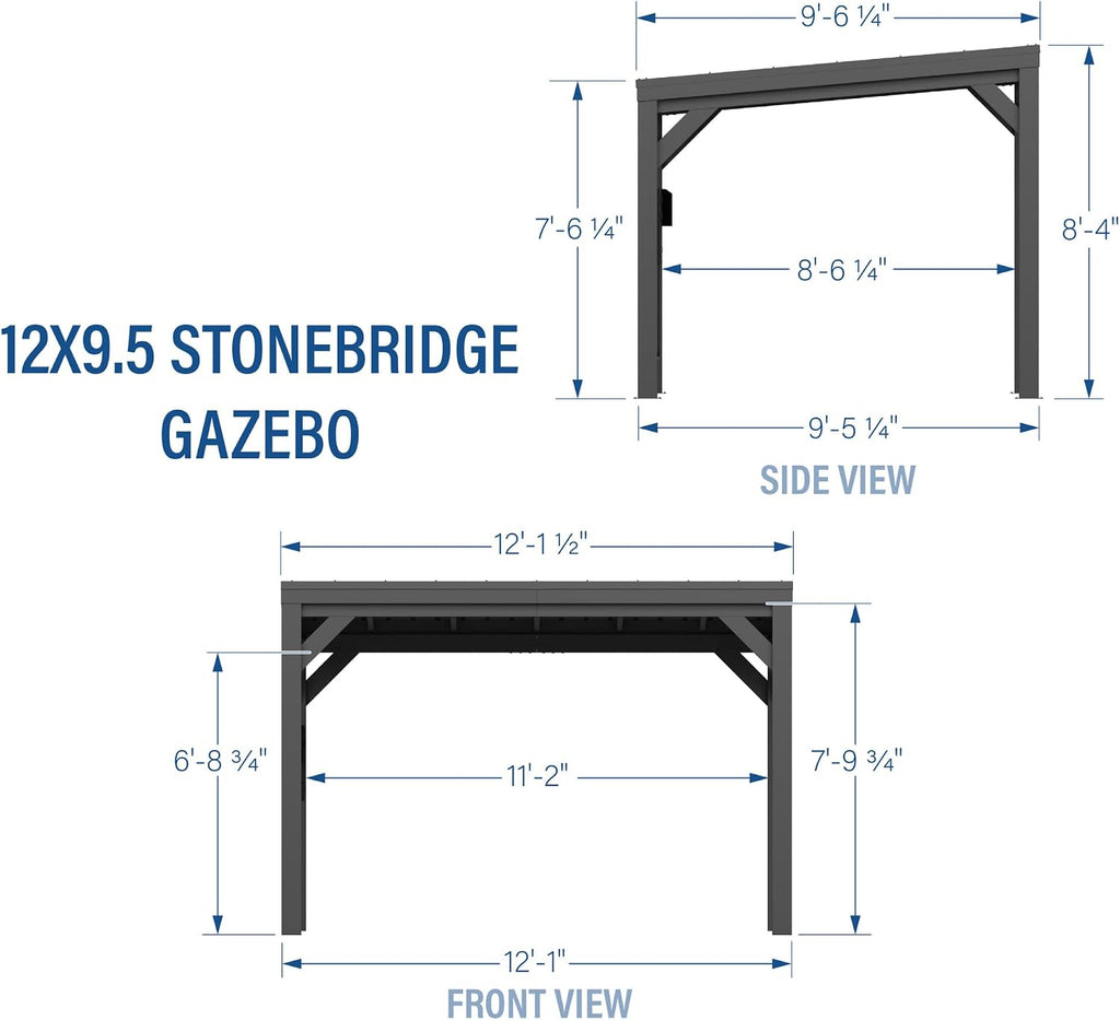 Backyard Discovery Stonebridge 12' x 9.5' Galvanized Steel Outdoor Gazebo Pavilion with Hardtop Slope Roof, Snow Load Support, Wind Resistance, PowerPort, Shade for Garden, Patio, Deck, Entertaining