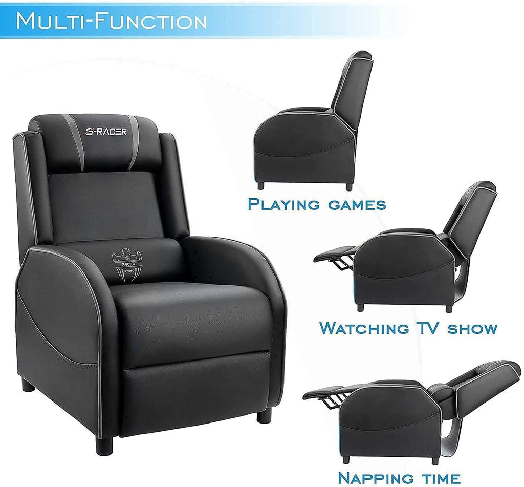 Homall Massage Gaming Recliner Chair, Racing Style Gaming Sofa, PU Leather Home Theater Seat, Living Room Ergonomic Comfortable Gamer Lounge(Grey)