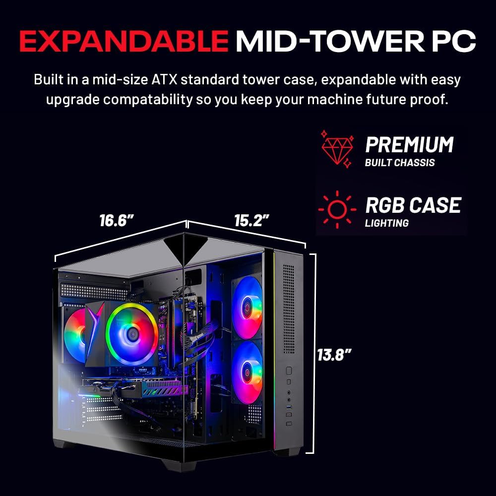 Skytech Gaming Crystal Gaming PC, AMD Ryzen 5 5500 3.6GHz, NVIDIA RTX 5060, 1TB NVMe SSD, 16GB DDR4 RAM 3200, 650W Gold PSU, Wi-Fi, Win 11, Gaming Desktop