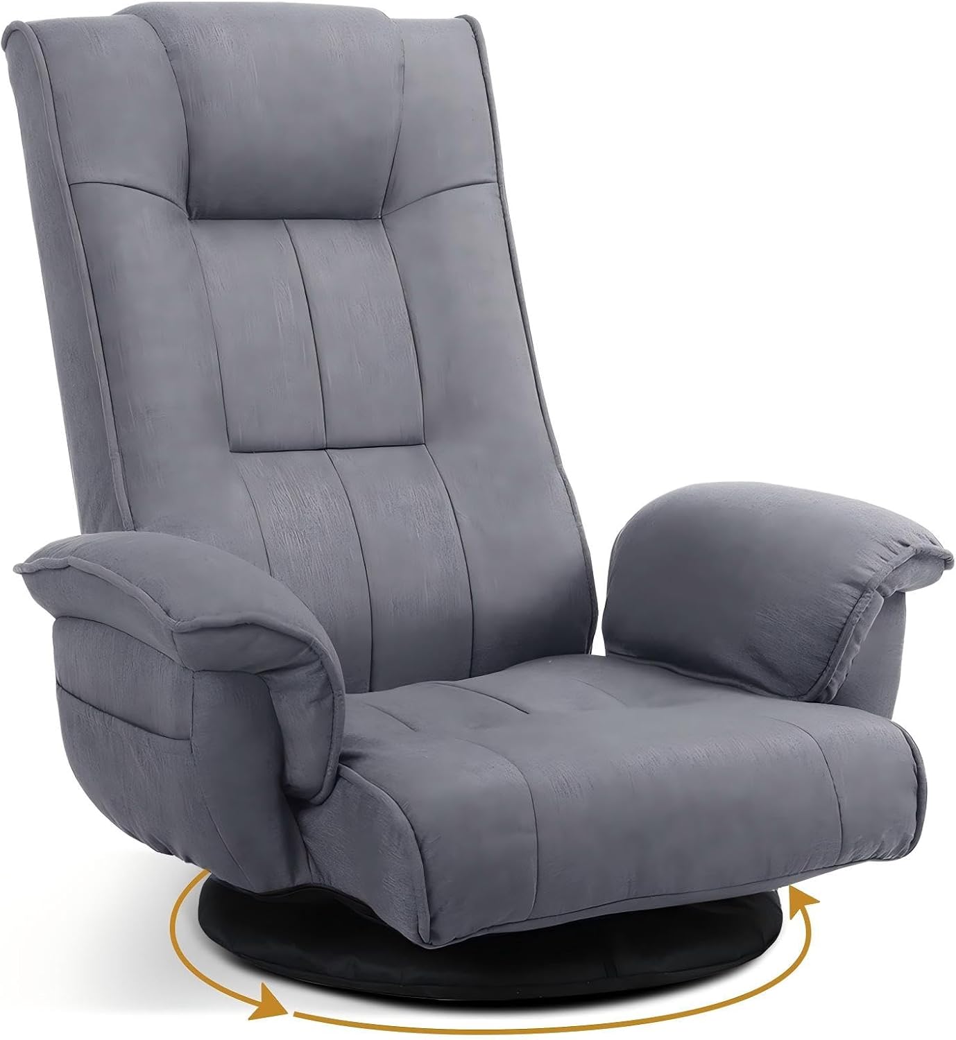 Ergonomic Swivel Floor Gaming Chair with Armrests & Side Pockets, 6-Position Reclining Sofa Bed, Foldable Padded Lounger with Thick Cushion & Lumbar Support for Esports, Reading, TV Watching (Grey)