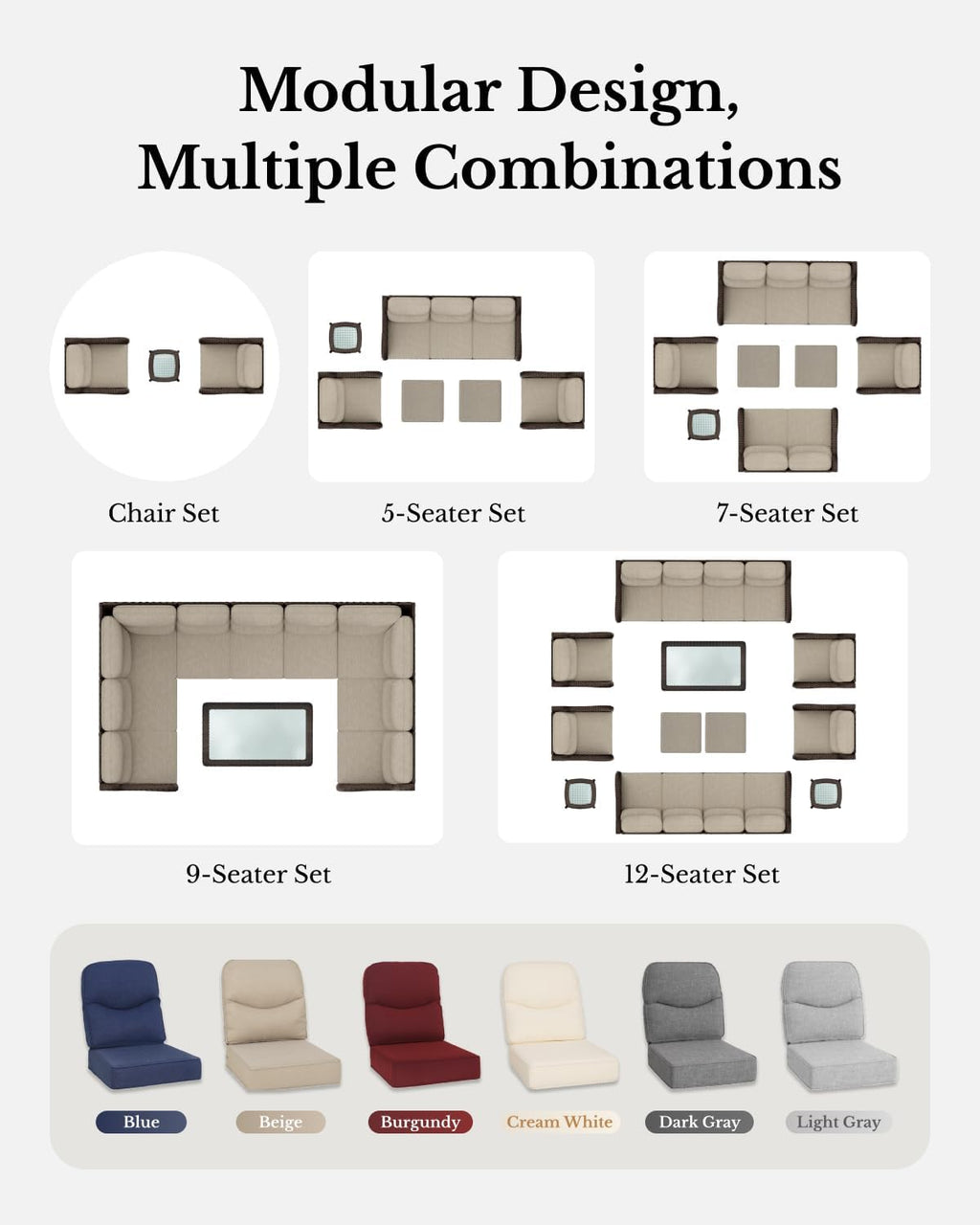 HILLGA Luxury High Back Patio Furniture Set with 6-Inch Thick Cushion, 5-Piece Outdoor Conversation Set with Sofa, Swivel Rocker Chairs & Ottomans, Ideal for Porch Pool Deck Yard (Beige)
