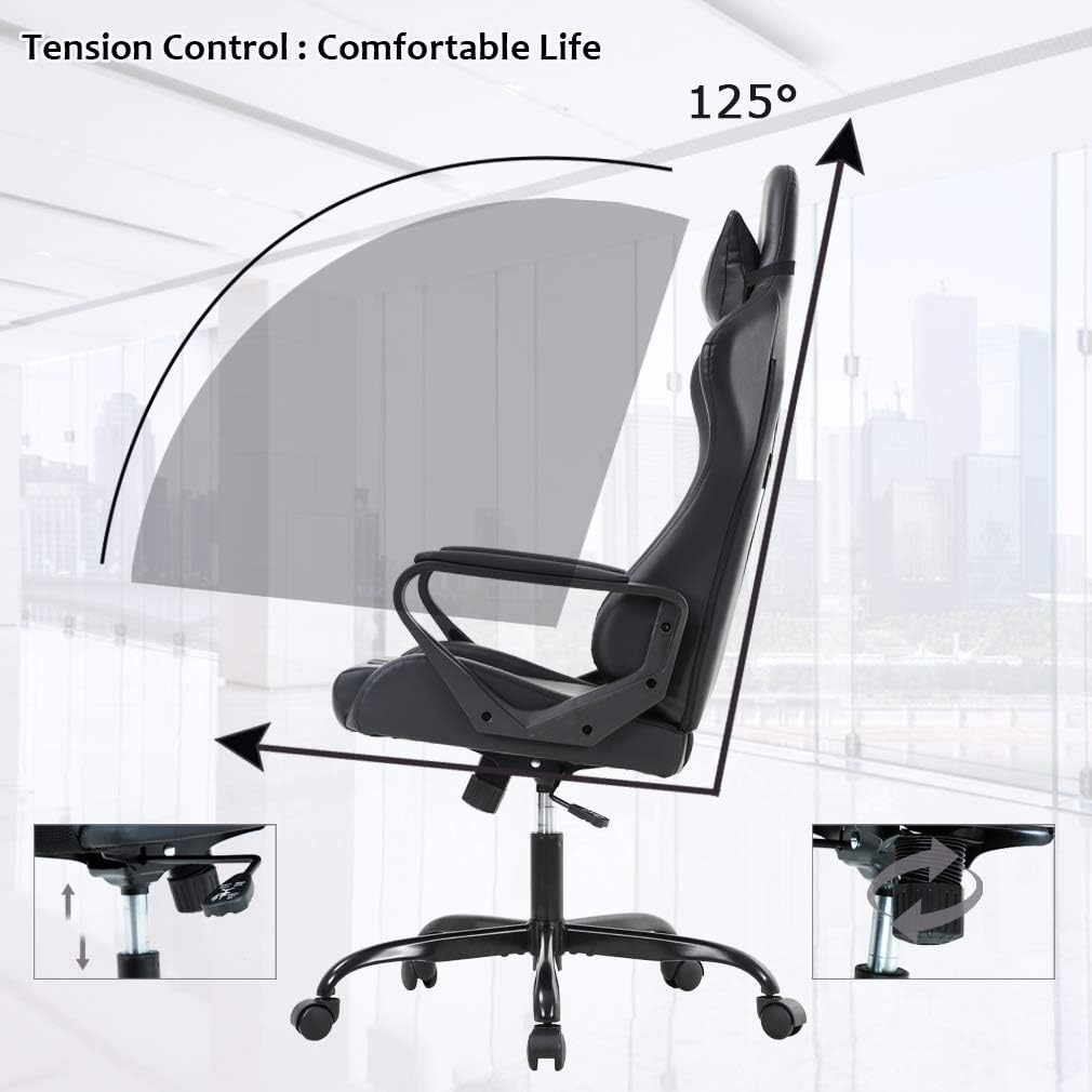 BestOffice Gaming Chair Office Chair Desk Chair Swivel Rolling High Back PU Leather Executive PC Adjustable Massage Racing Computer Chair with Lumbar Support Headrest Armrest Task Chair(Black)