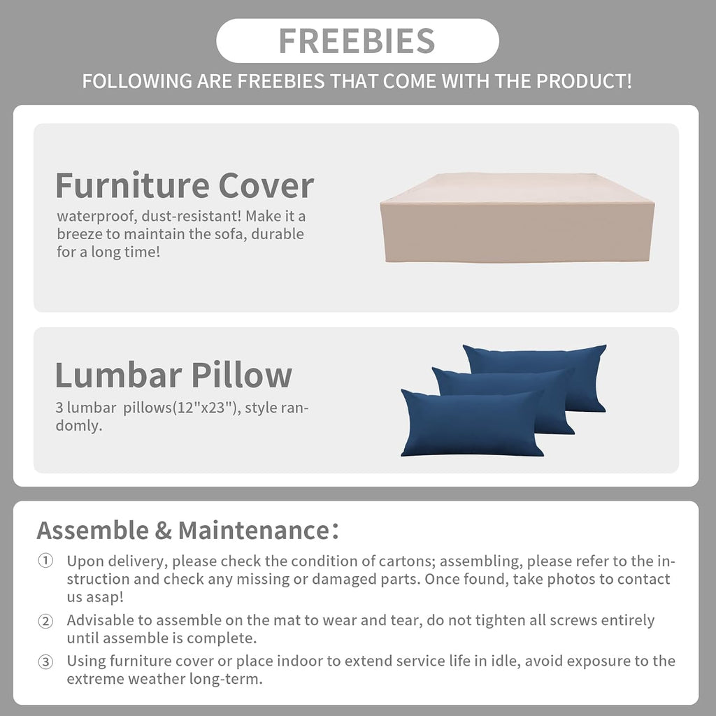 Rattaner 10 Pieces Outdoor Sectional All-Weather Wicker Patio Furniture Set Patio Sectional and Steel Fire Table and Glass Patio Table Non-Slip Cushions and Waterproof Covers, Navy Blue