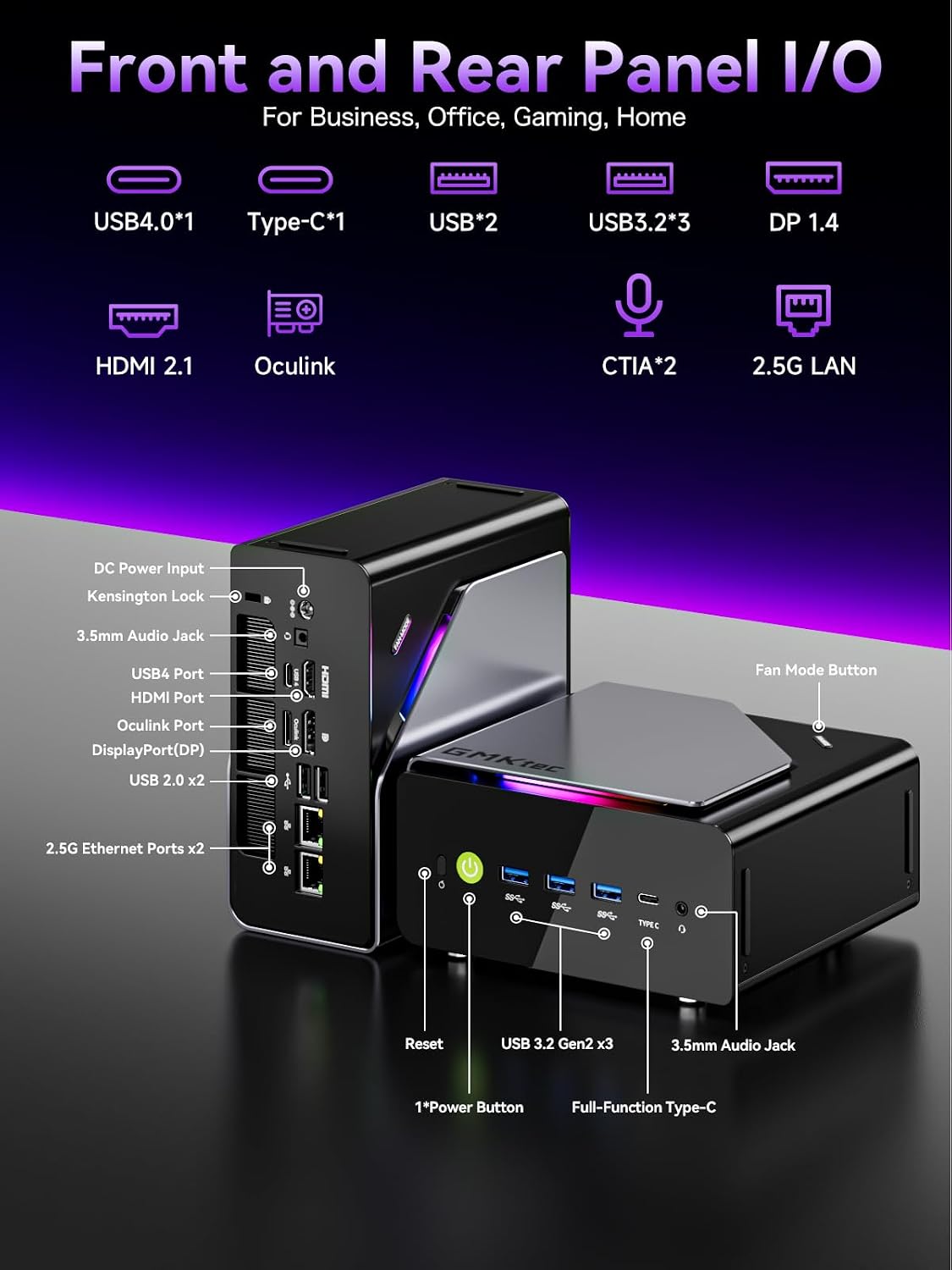 GMKtec K15 AI Mini PC Oculink Intel Ultra 5 125U 32GB DDR5 512GB SSD, Desktop Computer AI Boost, 3X M.2 2280 Storage Expansion, Dual NIC 2.5GbE, HDMI 2.1, USB4