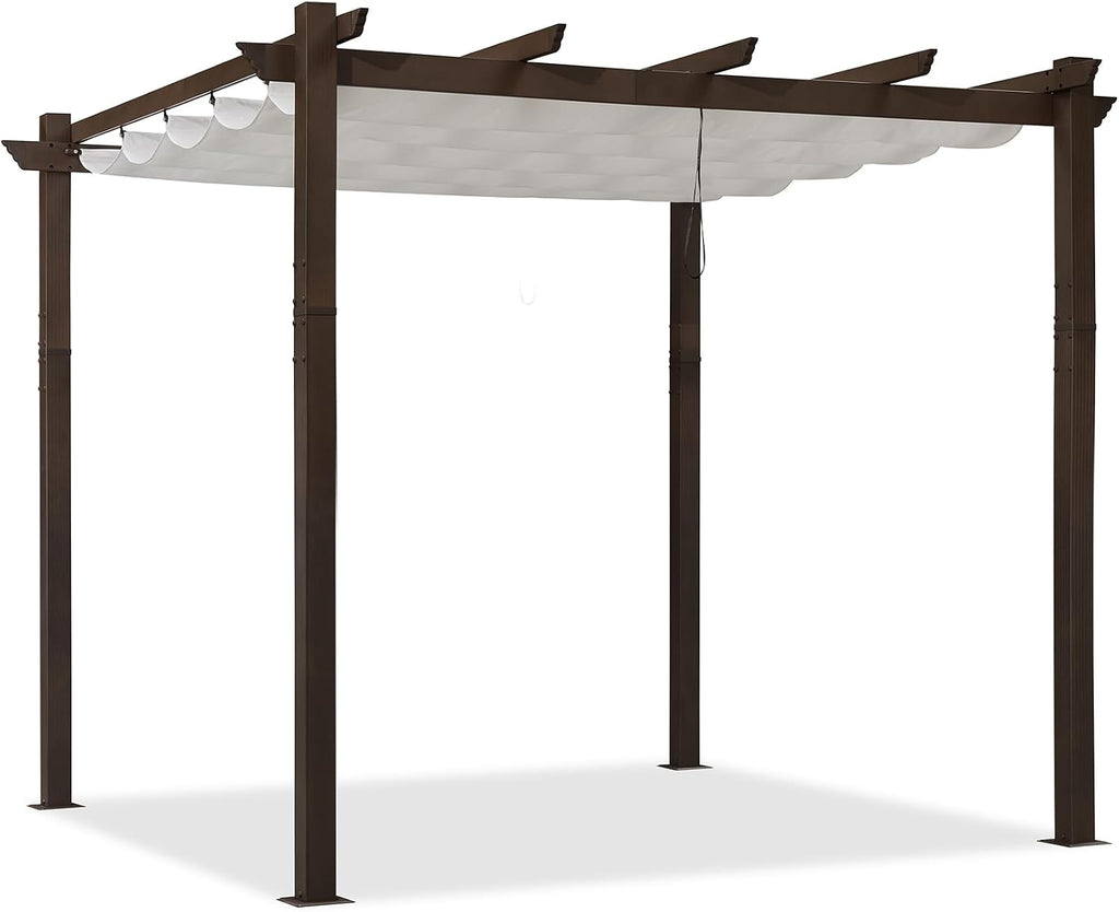 PURPLE LEAF Pergola 10' X 10' Outdoor Retractable Metal Pergola with Canopy Patio Shade for Garden Yard Pavilion Grill for Beach Deck Gazebo, White