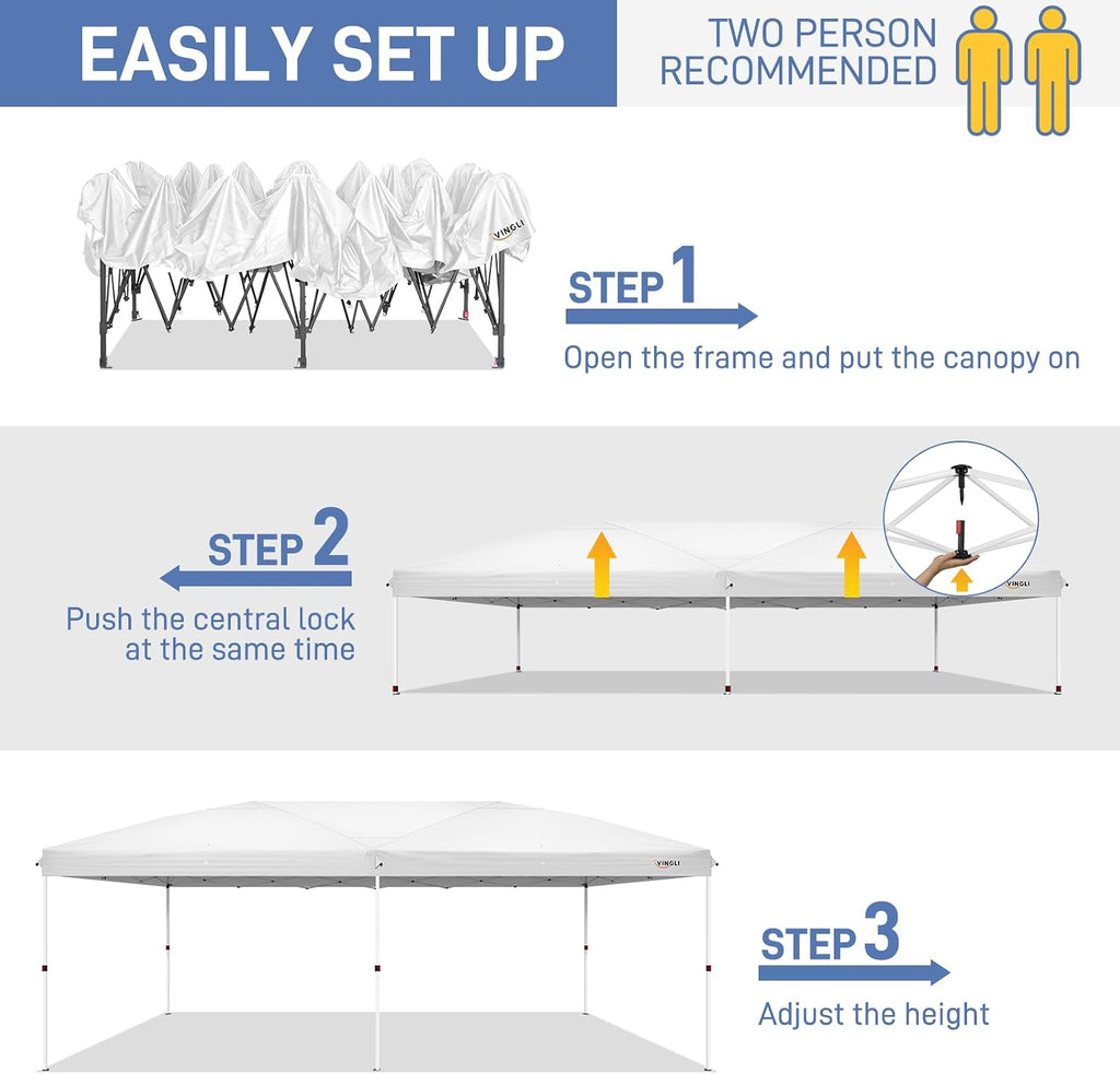 VINGLI 10x20 Pop Up Canopy with Sidewalls Carry Bag Easy Up Canopy Tent with Nettings, Screened in Gazebo for Camping Screened Canopy (White, 10x20)