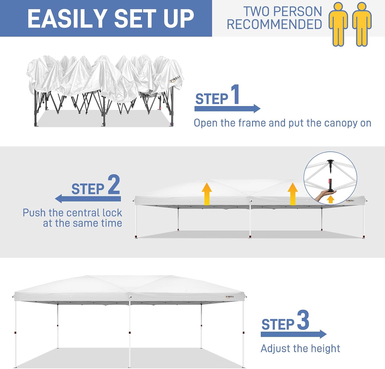 VINGLI 10x20 Pop Up Canopy with Sidewalls Carry Bag Easy Up Canopy Tent with Nettings, Screened in Gazebo for Camping Screened Canopy (White, 10x20)