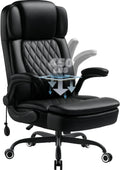 450LBS Big and Tall Executive Office Chair with Flip up Arm, Heavy Duty PU Leather Computer Desk Chair,Comfortable High Back Swivel Home Office Chair with Rolling for Adults,Spring Cushion,Metal Base
