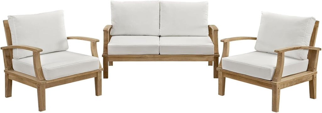 Modway Outdoor 3-Piece Marina Patio Teak Sofa Set, Natural White