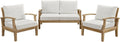 Modway Outdoor 3-Piece Marina Patio Teak Sofa Set, Natural White