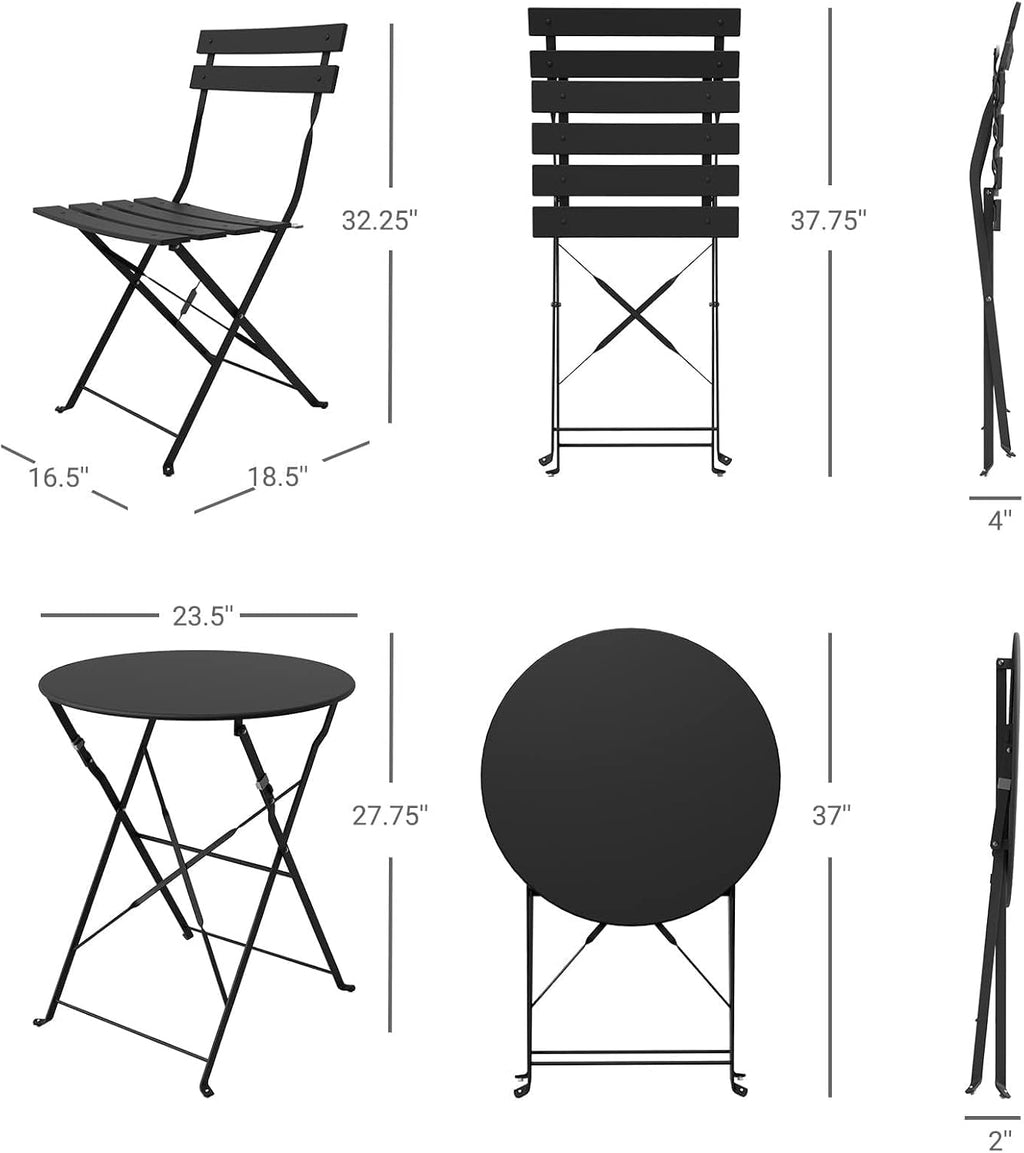 Grand patio Premium Frame Patio Bistro Set, Folding Outdoor Patio Furniture Sets, 3-Piece Patio Table and Chairs Set, Black