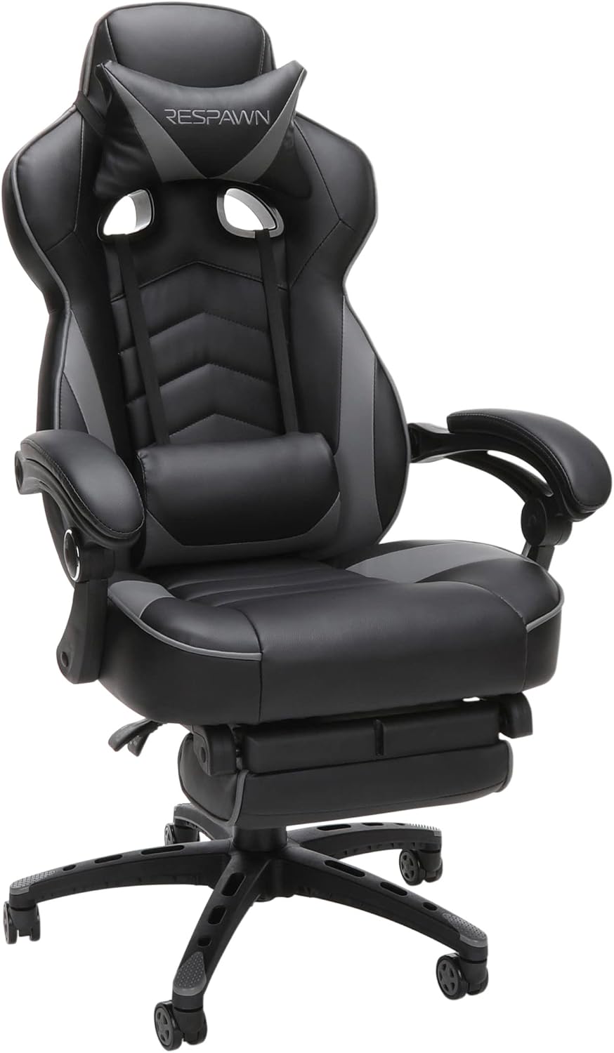 RESPAWN 110 Ergonomic Gaming Chair with Footrest Recliner - Racing Style High Back PC Computer Desk Office Chair - 360 Swivel, Adjustable Lumbar Support, Headrest Pillow, Padded Armrests - 2019 Grey