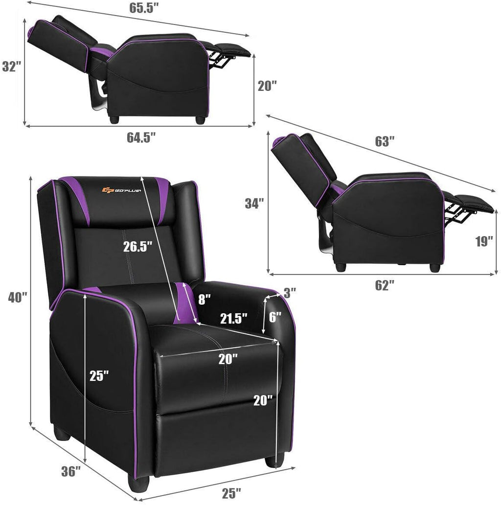 Goplus Massage Gaming Recliner Chair, Racing Style PU Leather Single Recliner Sofa with Footrest, Adjustable Modern Living Room Recliners, Ergonomic Home Theater Recliner Seat