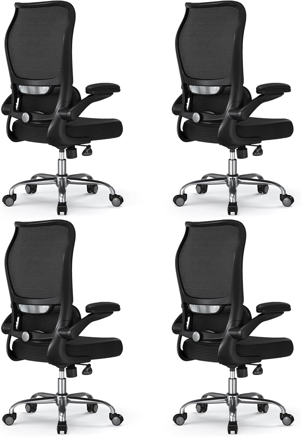 TRALT Ergonomic Office Chair - Desk Chair with Wave High Back Adjustable Lumbar Support Computer Chair - Gaming Chairs Mesh Backrest and PU Leather Seat for Home Reading Chairs (Black Pack of 4)