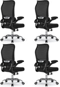 TRALT Ergonomic Office Chair - Desk Chair with Wave High Back Adjustable Lumbar Support Computer Chair - Gaming Chairs Mesh Backrest and PU Leather Seat for Home Reading Chairs (Black Pack of 4)