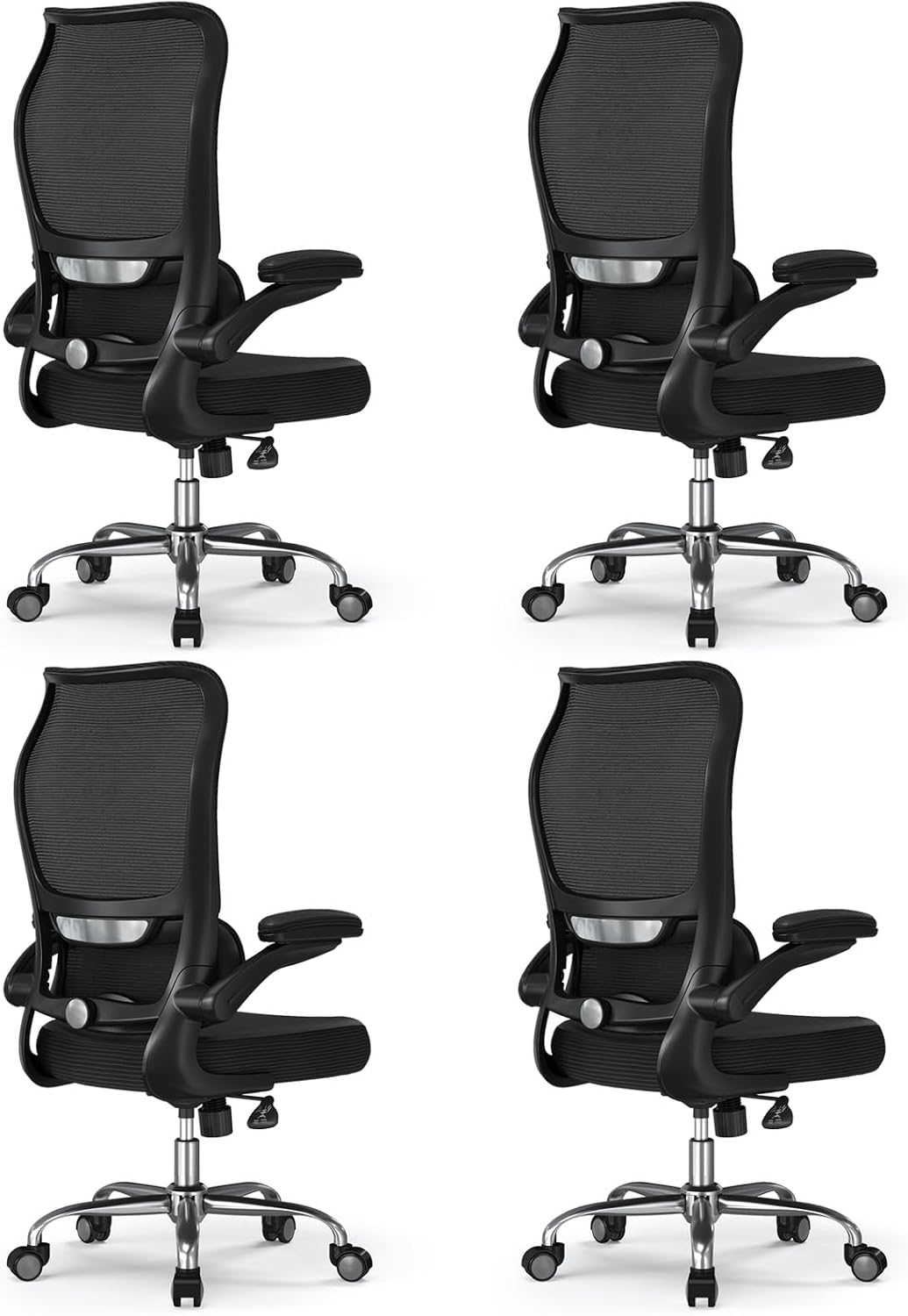 TRALT Ergonomic Office Chair - Desk Chair with Wave High Back Adjustable Lumbar Support Computer Chair - Gaming Chairs Mesh Backrest and PU Leather Seat for Home Reading Chairs (Black Pack of 4)