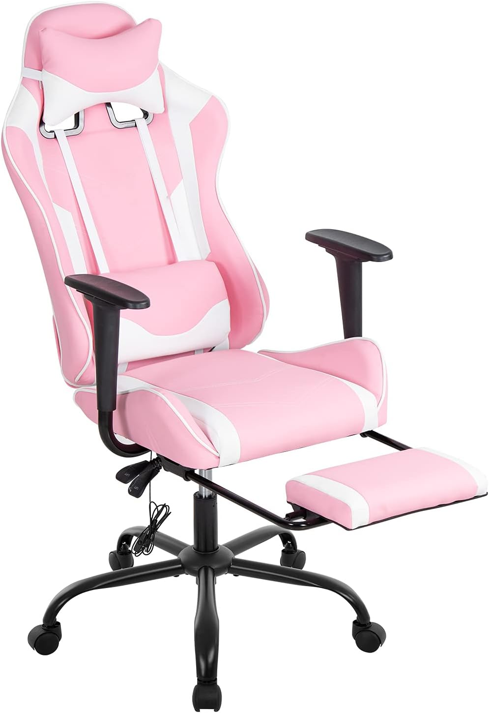 BestOffice Women's Pink Faux Leather PC Gaming Chair with Lumbar Support, Swivel and Adjustable Armrests