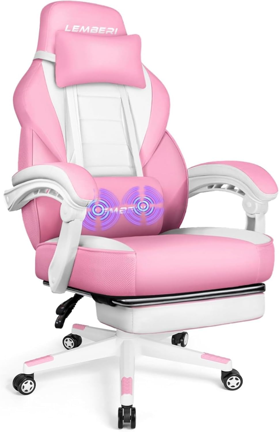 LEMBERI Pink Gaming Chair with footrest, Kawaii Cute Pink Gamer Chair for Girl,Girls Video Game Chairs,Computer Gaming Chair with Headrest and Lumbar Support