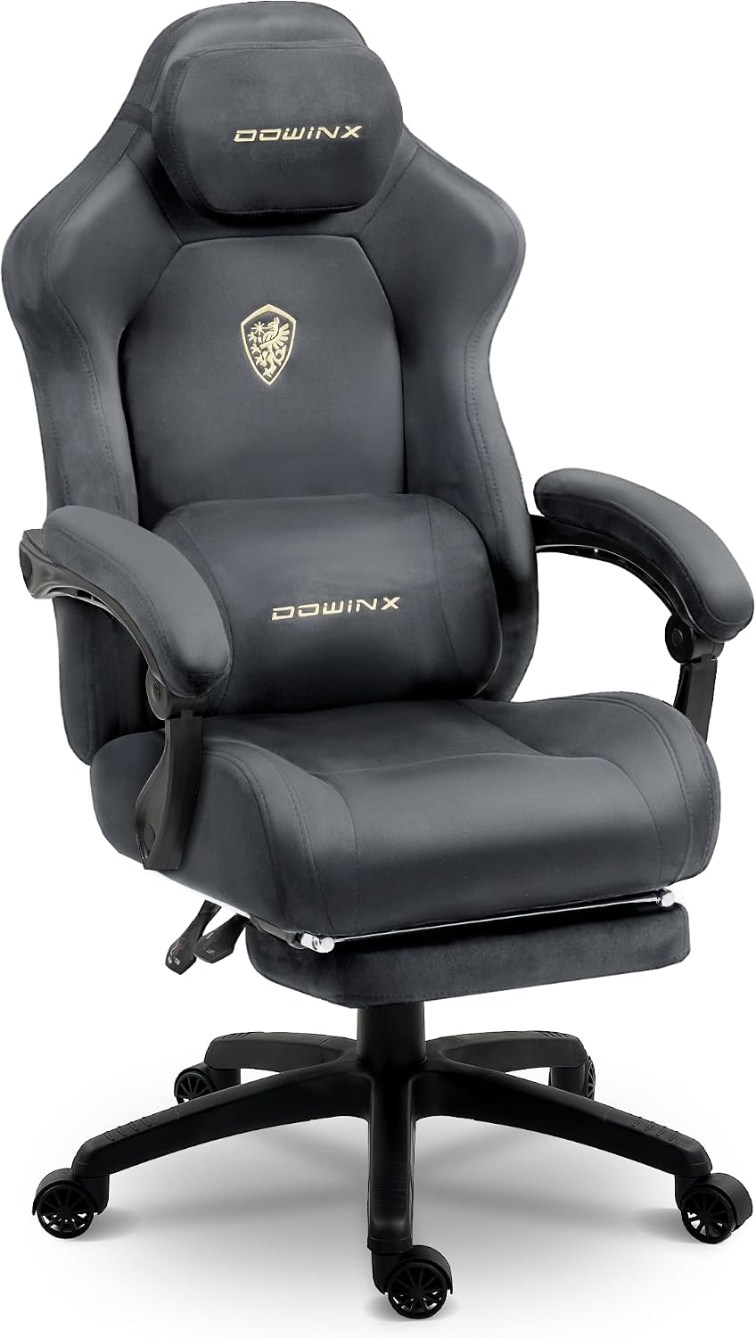 Dowinx Big and Tall Gaming Chair, Suede Fabric Game Chair with Pocket Spring Cushion, High Back Gamer Chair Ergonomic with Footrest for Adults Office, 440LBS, Grey