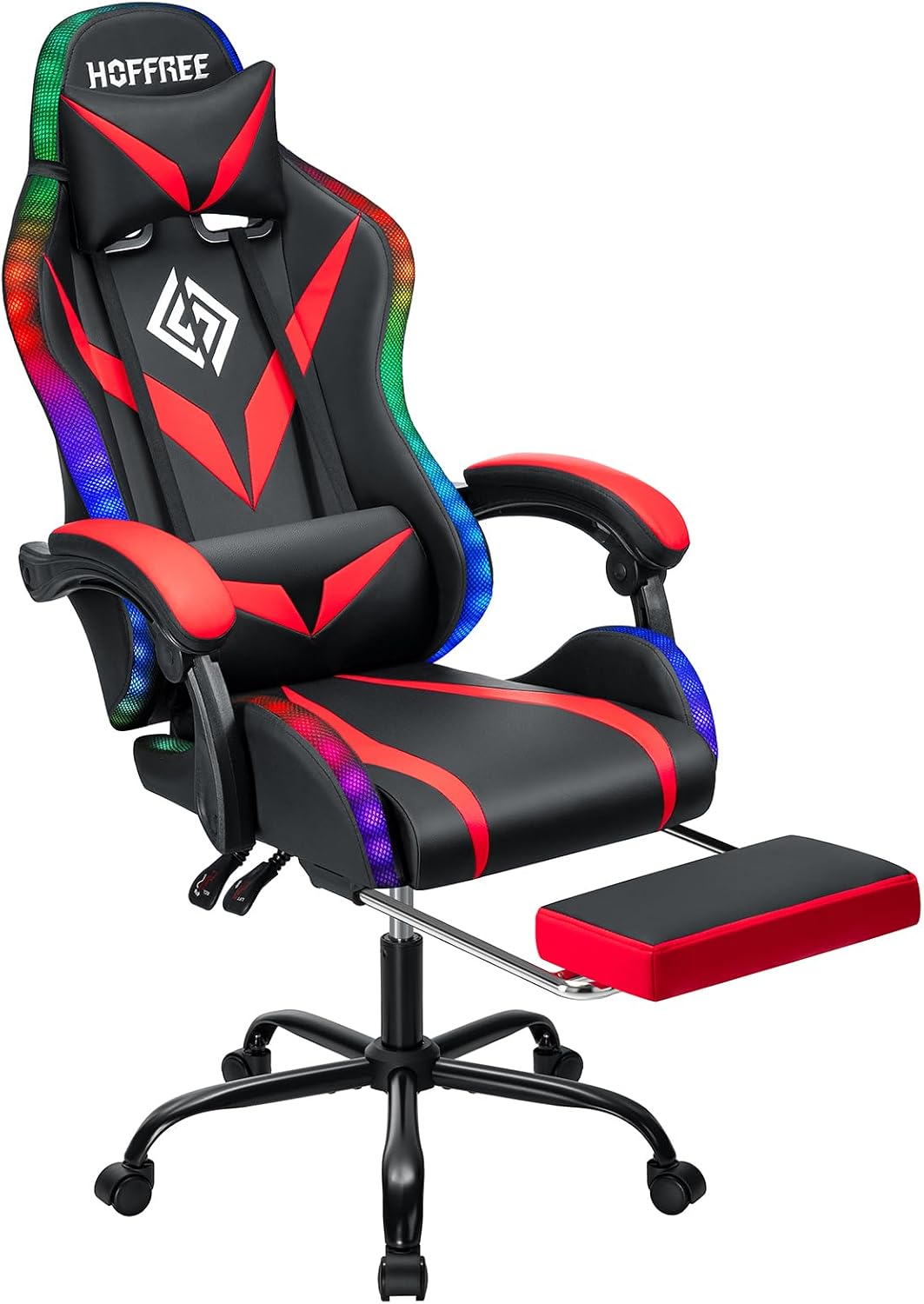 RGB Gaming Chair with Bluetooth Speakers and LED Lights Ergonomic Massage Computer Game Chair Music Video Game Chair Red