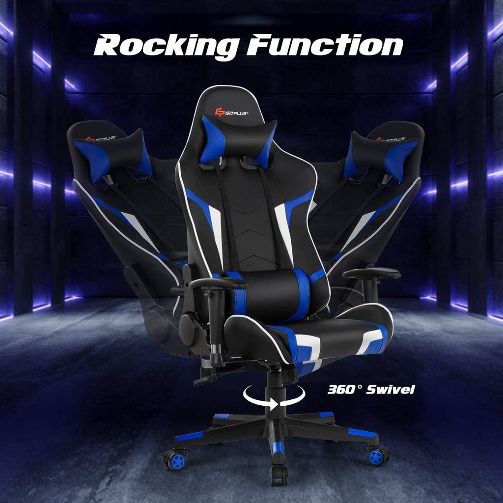 Goplus Gaming Chair - Racing Style, High Back PU Leather, Adjustable Arms & Headrest, Ergonomic Reclining Game Chair with Rolling Swivel Base