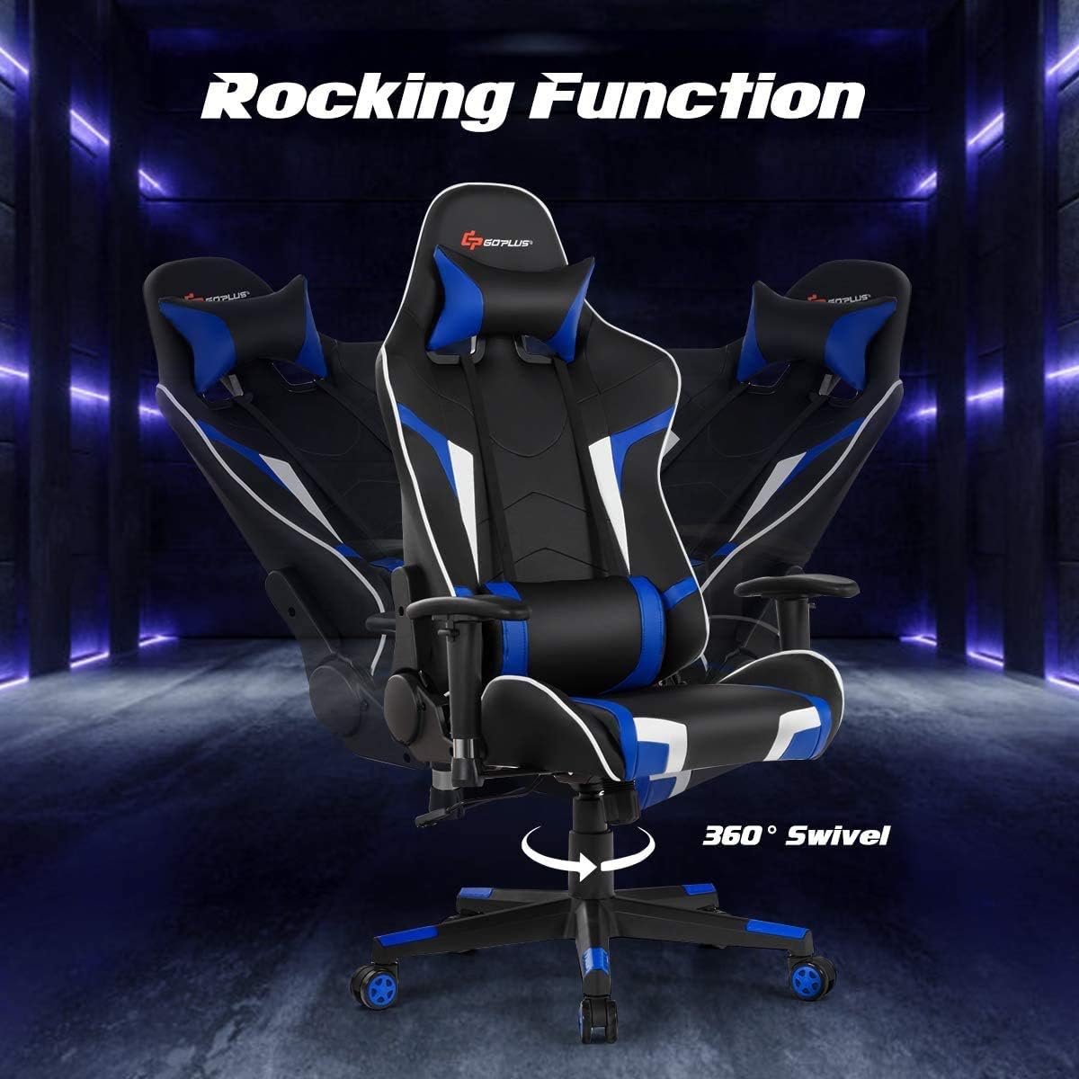 Goplus Gaming Chair - Racing Style, High Back PU Leather, Adjustable Arms & Headrest, Ergonomic Reclining Game Chair with Rolling Swivel Base