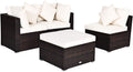 Tangkula 4 PCS Patio Rattan Sofa Set, Outdoor Wicker Sectional Furniture Set, Patio Conversation Set with Removable Cushions & Pillows for Backyard Porch Garden Poolside Balcony (White)