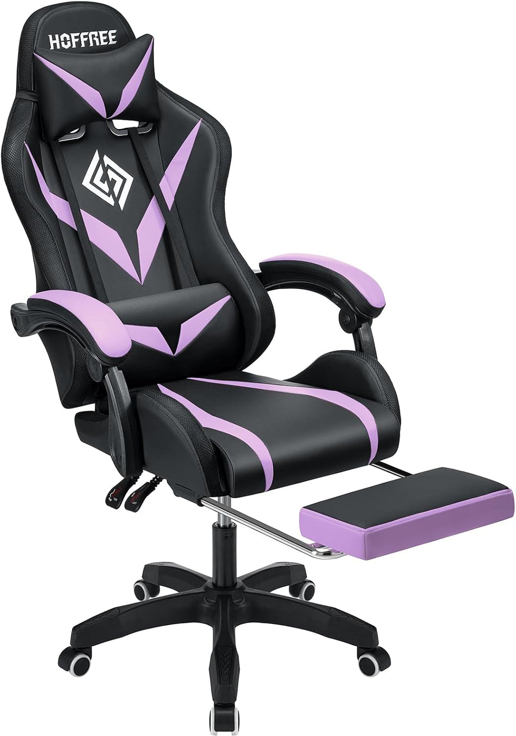 HOFFREE RGB Gaming Chair with Speakers and Massage Ergonomic Computer Chair with Lights and Footrest Reclining Video Game Chairs for Adults Purple and Black