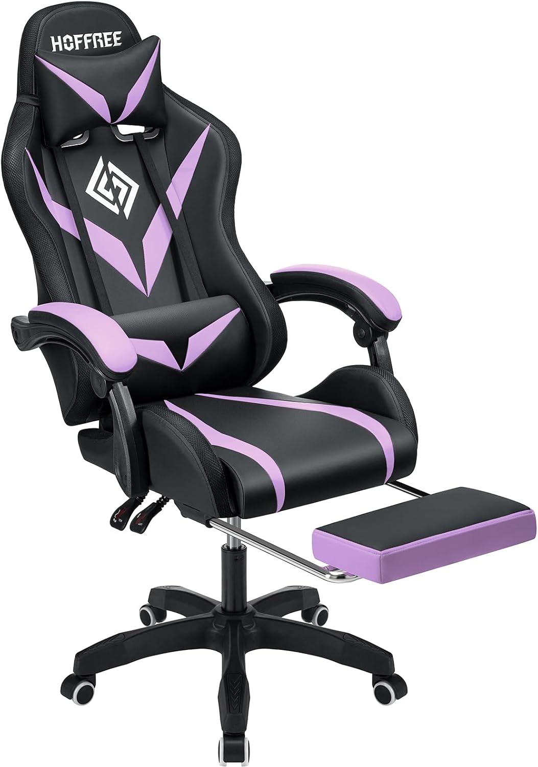 HOFFREE RGB Gaming Chair with Speakers and Massage Ergonomic Computer Chair with Lights and Footrest Reclining Video Game Chairs for Adults Purple and Black